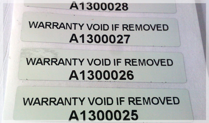 Tamper Evident Void Serial Number Stickers